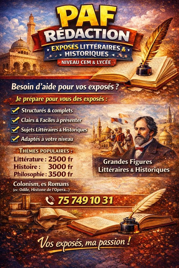 Service de rédaction d’exposés en littérature et en histoire (CEM & Lycée)